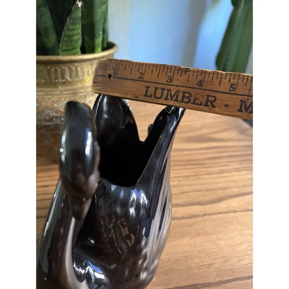 Vintage Midcentury Black Ceramic Swan Planter Black Swan Vase